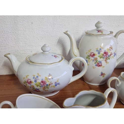 253 - Decorative Vintage Bavarian Tea / Coffee Set with Floral Pattern and Gold Trim; Coffee Pot, Tea Pot,... 