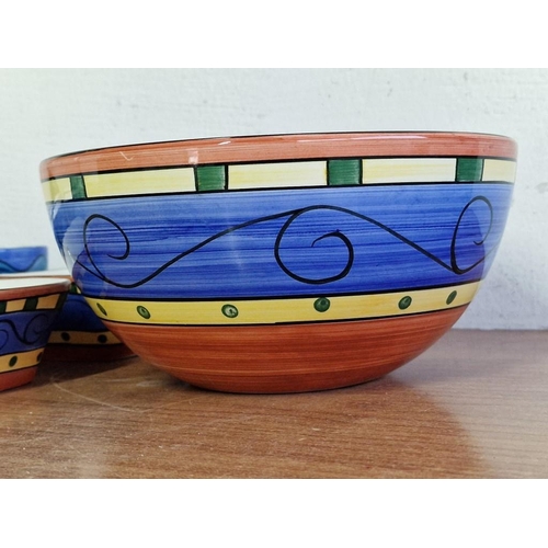 255 - 'Living Art' Panama Hand Painted Tableware; Fruit / Serving Bowl, 6 x Cups and 2 x Square Dishes wit... 