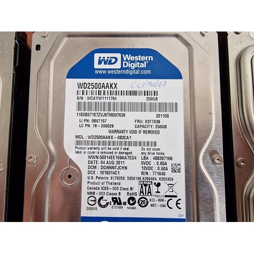 256 - 7 x Computer Hard Drives; Incl. HGST 6TB (2015), WD 250GB (2011), Toshiba 1TB (2019), WD 500GB (2011... 