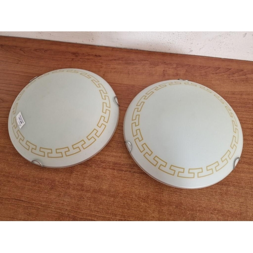 449 - Pair of Round Wall Lights with Greek Key Pattern, (Approx. Ø: 30cm), (2)