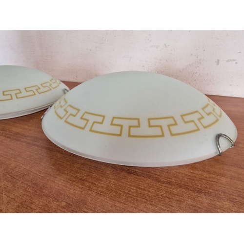 449 - Pair of Round Wall Lights with Greek Key Pattern, (Approx. Ø: 30cm), (2)