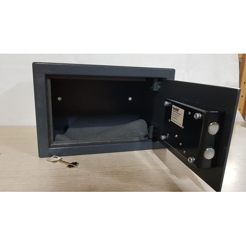 16 - 'HMF' Small Metal Home Safe with 2 x Keys, (One in the Office), (Approx. 20cm x  31cm x 20cm).