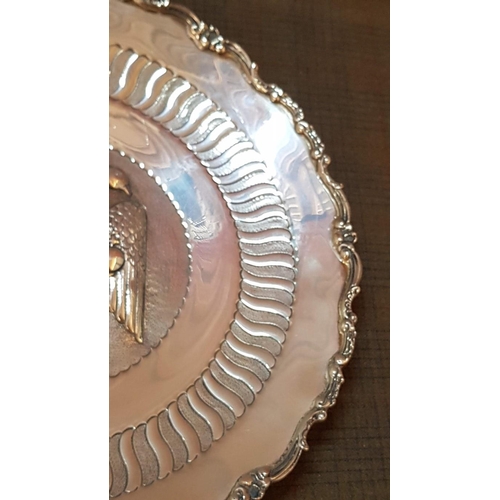 3 - Large Vintage Cypriot Silver (.830) Charger /  Platter with Embossed Double Eagle & Crown Over Head,... 