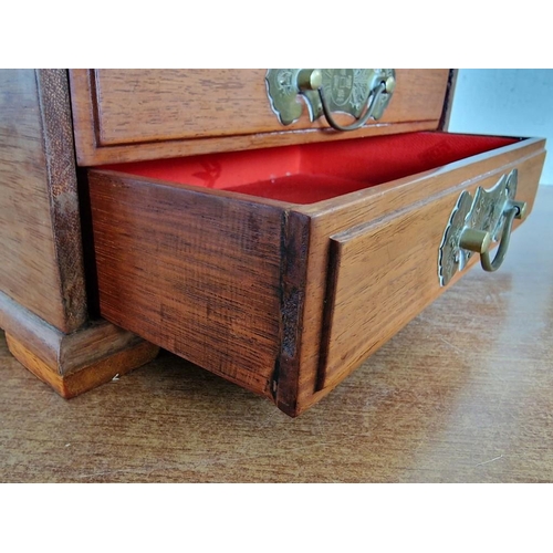 1A - Vintage Rosewood and Brass Table Top Jewelery Box / Chest with Oriental Style Decoration, Hinged Lif... 