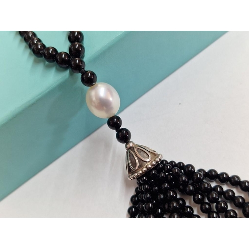 114 - Tiffany & Co 'Ziegfeld Collection' Black Onyx, Pearl and Sterling Silver Necklace with Multi-Strand ... 