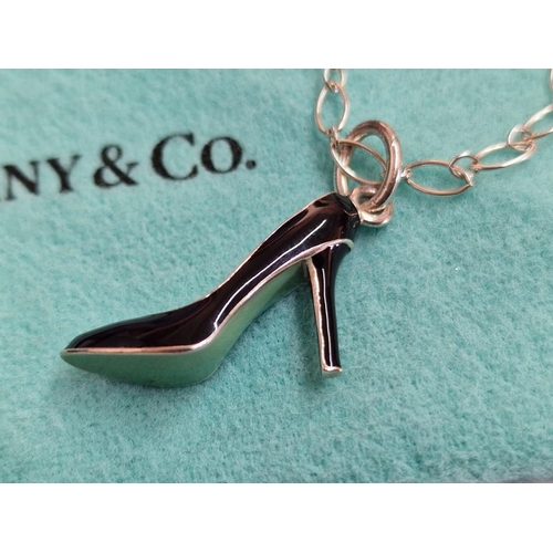 115 - Tiffany & Co Sterling Silver Chain Necklace with High Heel Enamel Shoe Pendant, (Approx. L: 46cm)