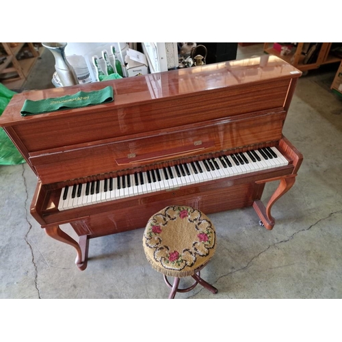 29 - 'Zimmermann' Upright Piano, with Iron Frame with Wooden Case, 3-Pedal, Made in Germany, Front Cabrio... 