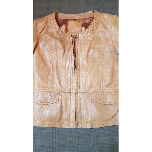 199A - Leather Camel Colour 'Ramoneska' Women's Jacket (Biker Jacket), Size S with Zipper.