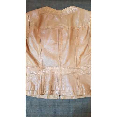 199A - Leather Camel Colour 'Ramoneska' Women's Jacket (Biker Jacket), Size S with Zipper.