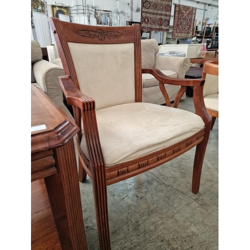 139C - Pair of Classical Style Dark Cherry Wood Armchairs with Carvings and Cream Padded Fabric Seat & Back... 