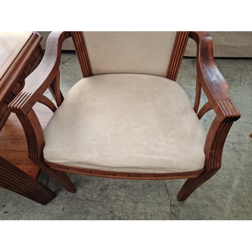 139C - Pair of Classical Style Dark Cherry Wood Armchairs with Carvings and Cream Padded Fabric Seat & Back... 