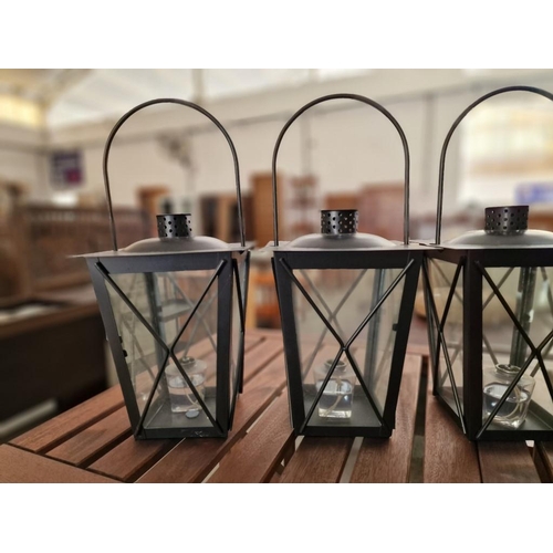 222B - Set of 4 x Hanging Black Metal Garden Lanterns with Oil Burners, Plus One Other Similar, (5)