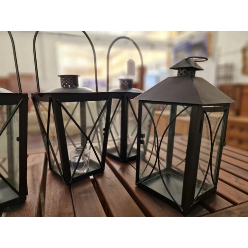 222B - Set of 4 x Hanging Black Metal Garden Lanterns with Oil Burners, Plus One Other Similar, (5)