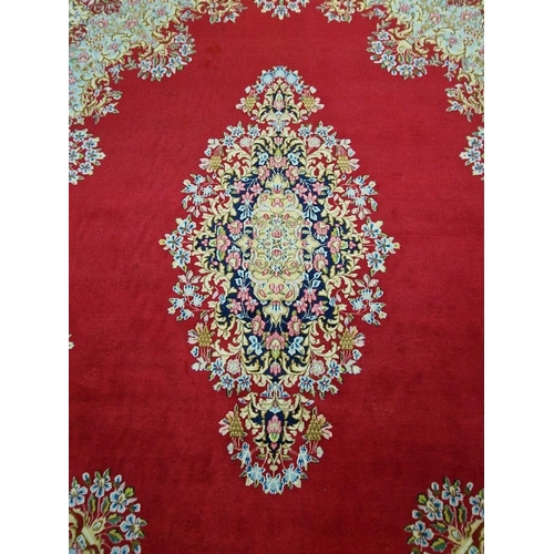 264B - Large Traditional Pattern Carpet with Red Base Colour, Highly Decorative Floral Medallion & Thick Bo... 