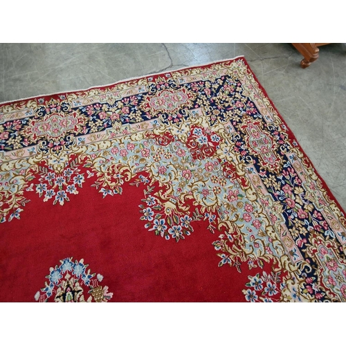 264B - Large Traditional Pattern Carpet with Red Base Colour, Highly Decorative Floral Medallion & Thick Bo... 