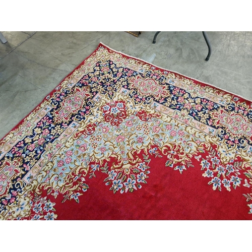 264B - Large Traditional Pattern Carpet with Red Base Colour, Highly Decorative Floral Medallion & Thick Bo... 