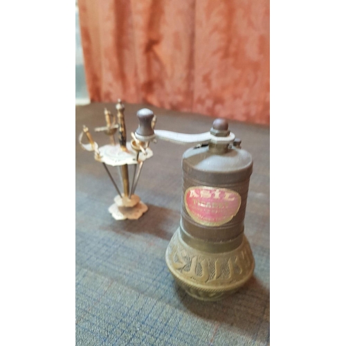 457 - Vintage Style Brass Tableware: 'Toledo Swords' Cocktail / Snack Forks in Stand and Oriental Pattern ... 