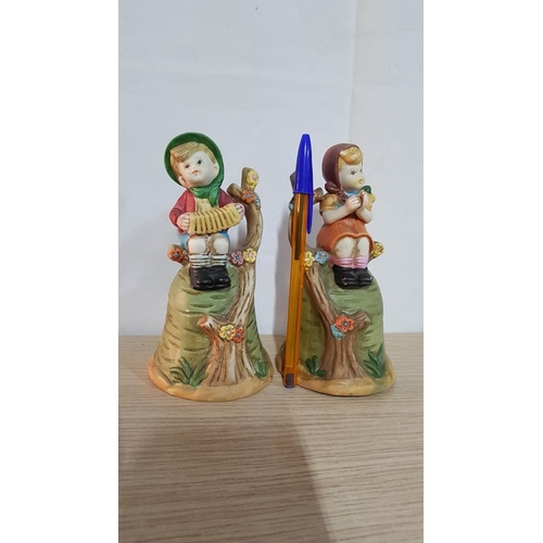 311 - Vintage Ceramic Goebel Hummel Style 2x Bell/Figurine (Boy and Girl), H: 14cm Each.