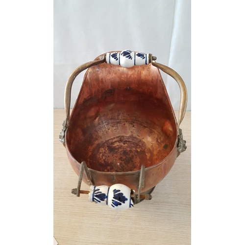 351 - Vintage Copper Coal Bucket with Porcelain Handle. A/F (Broken One Porcelain Handle).