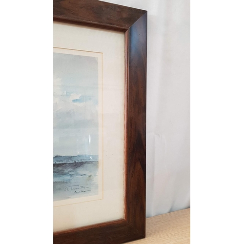 354 - 'Moored Sailing Boat ', Framed Print after Original Watercolor, Dark Wood Frame, 25cm x 40cm x 20cm.