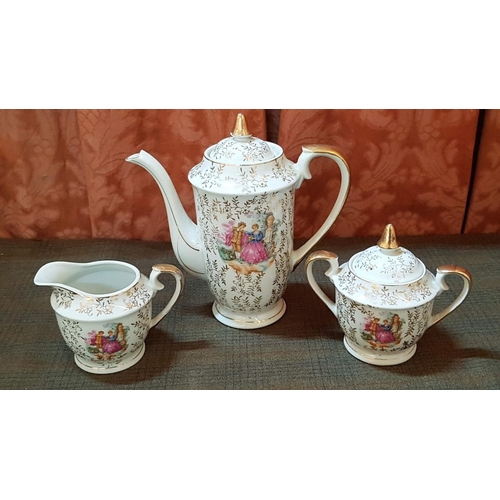 359 - 'Limoges' Style Set (Incomplete: Coffee Pot, Sugar Bowl, Cream  Jug and 3x Cups). A/F.