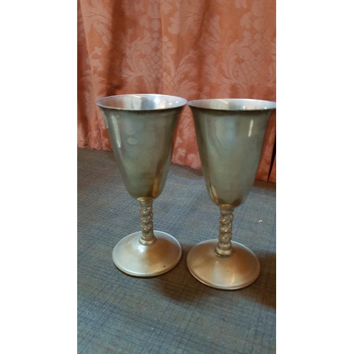 366 - Vintage Style Tableware: 4x Different Goblets and Handle Collar Spout & Pedestal Decanter. x5