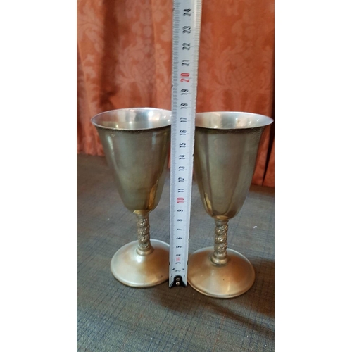 366 - Vintage Style Tableware: 4x Different Goblets and Handle Collar Spout & Pedestal Decanter. x5