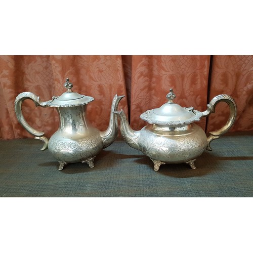 357 - Vintage EPNS High Ornate  Tea/Coffee Set: Coffee Pot, Tea Pot, Sugar Bowl, Milk Jug. x4.