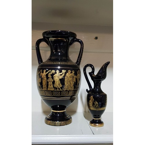 429 - Collection of 2 x Ceramic Vases with Greek Design, (Approx. H: 11 - 21cm)