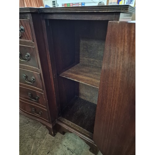 214 - Wooden Buffet/Sideboard with 2 x Cupboards and 5 x Bow Fronted Drawers. (A/F: Nice Up-Cycle Project?... 