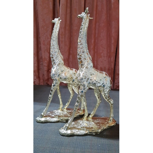 190 - 2x Fancy Giraffe Sculptures in Gold Tone, H: 41cm Each.