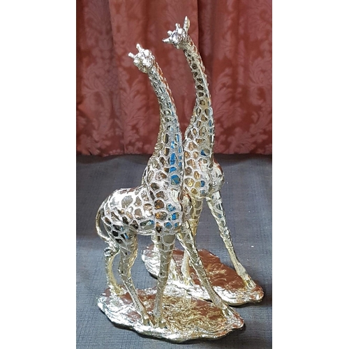 190 - 2x Fancy Giraffe Sculptures in Gold Tone, H: 41cm Each.