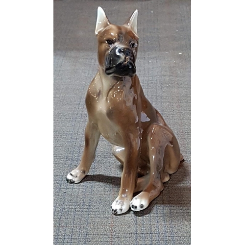 195 - Boxer Dog, Porcelain Figurine, Made in Austria, Small Chipped on The Ear, H: 16.5cm.