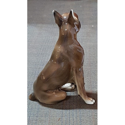 195 - Boxer Dog, Porcelain Figurine, Made in Austria, Small Chipped on The Ear, H: 16.5cm.