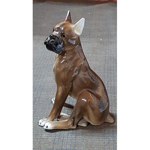 195 - Boxer Dog, Porcelain Figurine, Made in Austria, Small Chipped on The Ear, H: 16.5cm.