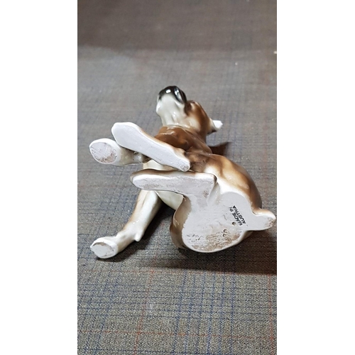 195 - Boxer Dog, Porcelain Figurine, Made in Austria, Small Chipped on The Ear, H: 16.5cm.