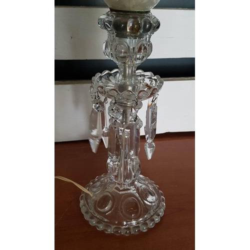 243 - Old Baccarat Style Crystal Electric Lamp with Hurricane Lamp Shade, Decorated with Hanging Crystals,... 