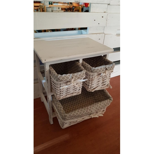 250 - Shabby Chic Cottage Cabinet with Baskets (x3), White Wash.  40cm x 28cm x 45cm.