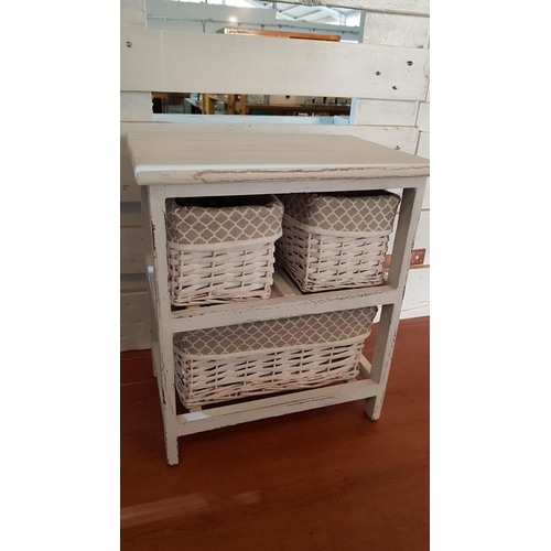 250 - Shabby Chic Cottage Cabinet with Baskets (x3), White Wash.  40cm x 28cm x 45cm.