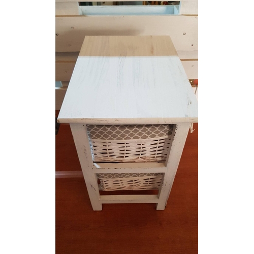 250 - Shabby Chic Cottage Cabinet with Baskets (x3), White Wash.  40cm x 28cm x 45cm.