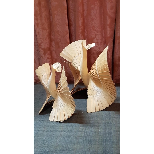 387 - Carved Wooden Birds of Happiness-Birds Bringing Good Fortune, H: 30cm H:23.5cm, Should be Made of On... 