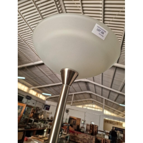 323 - Modern Uplighter / Floor Standing Lamp, Chrome Colour with Frosted Glass Shade, * Basic Test and Wor... 