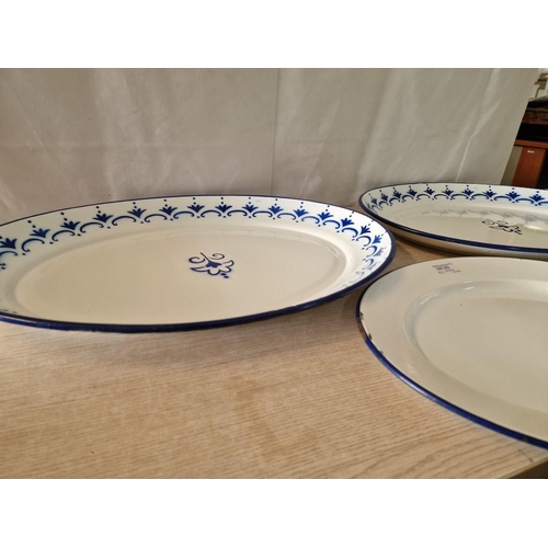 272 - Pair of Vintage Enameled Metal Serving Platters (Approx. 55 x 42cm Max), Together with One Other, (3... 