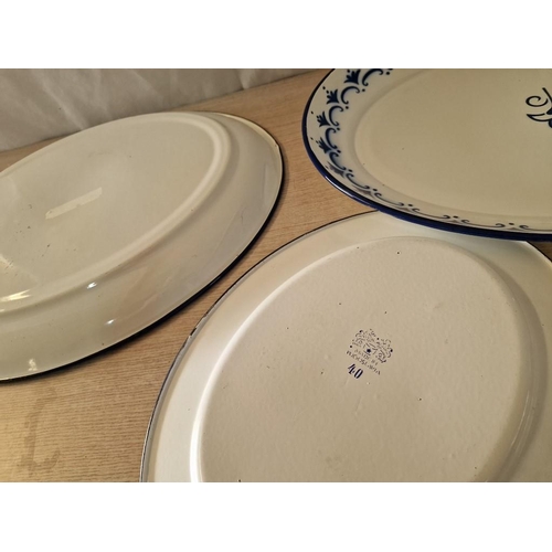 272 - Pair of Vintage Enameled Metal Serving Platters (Approx. 55 x 42cm Max), Together with One Other, (3... 