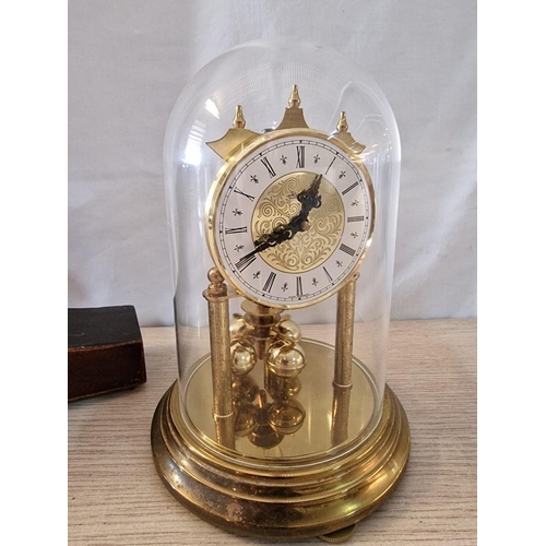 59 - 2 x Clocks; 'Haller' Anniversary 4-Ball Dome Clock (Germany) and Vintage Wooden Case Mantel Clock, (... 