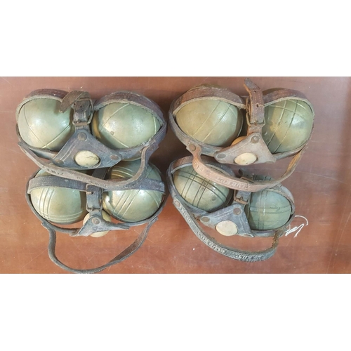 188 - 4 x Pairs of Vintage French 'Boules' in Leather Carriers. Together with Vintage Wood and Metal Swive... 