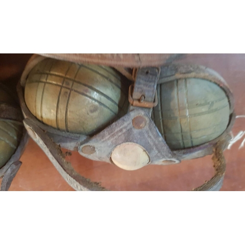 188 - 4 x Pairs of Vintage French 'Boules' in Leather Carriers. Together with Vintage Wood and Metal Swive... 