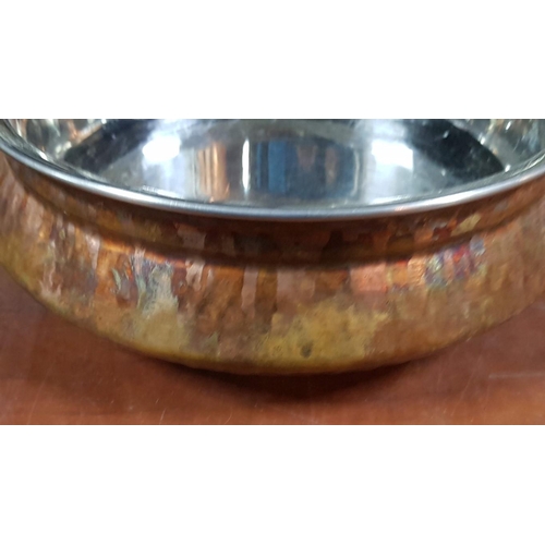 393 - Indian Style Hammered Copper Pot with Stainless Steel Bowl Inside for Cooking and Serving, Ø:23.5cm ... 