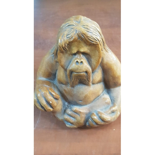 399 - 'Orangutan' Solid Wood Sculpture. H:15.5cm