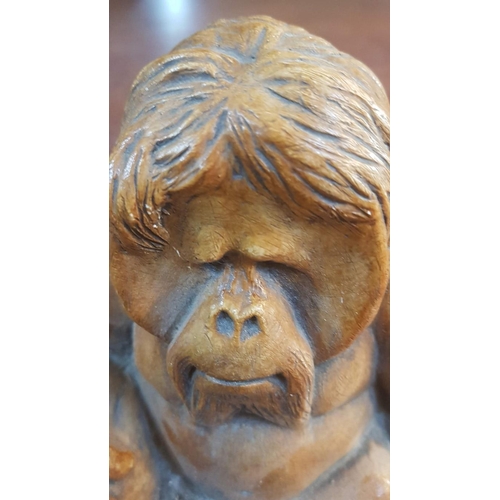 399 - 'Orangutan' Solid Wood Sculpture. H:15.5cm